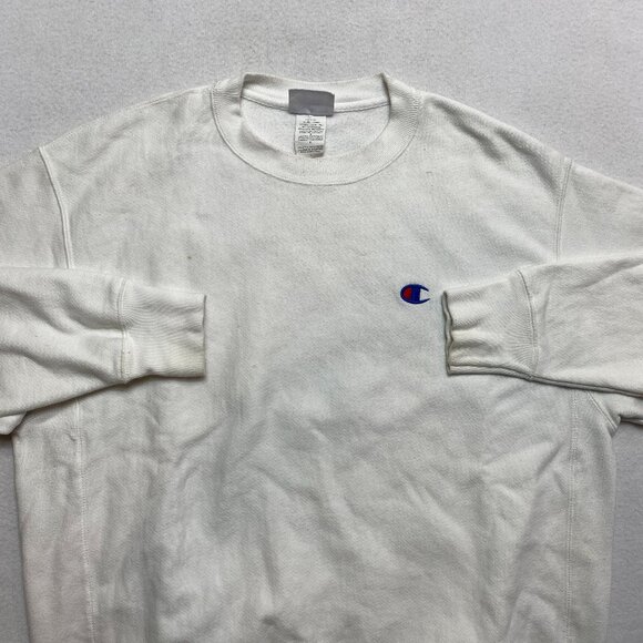 Champion Reverse Weave Crewneck Sweatshirt Men's L White Big Letters on Back - Picture 1 of 16